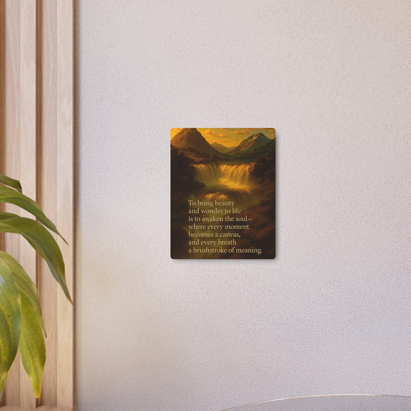 Inspirational Metal Wall Art Poster - Mountainous Waterfall with Quote
