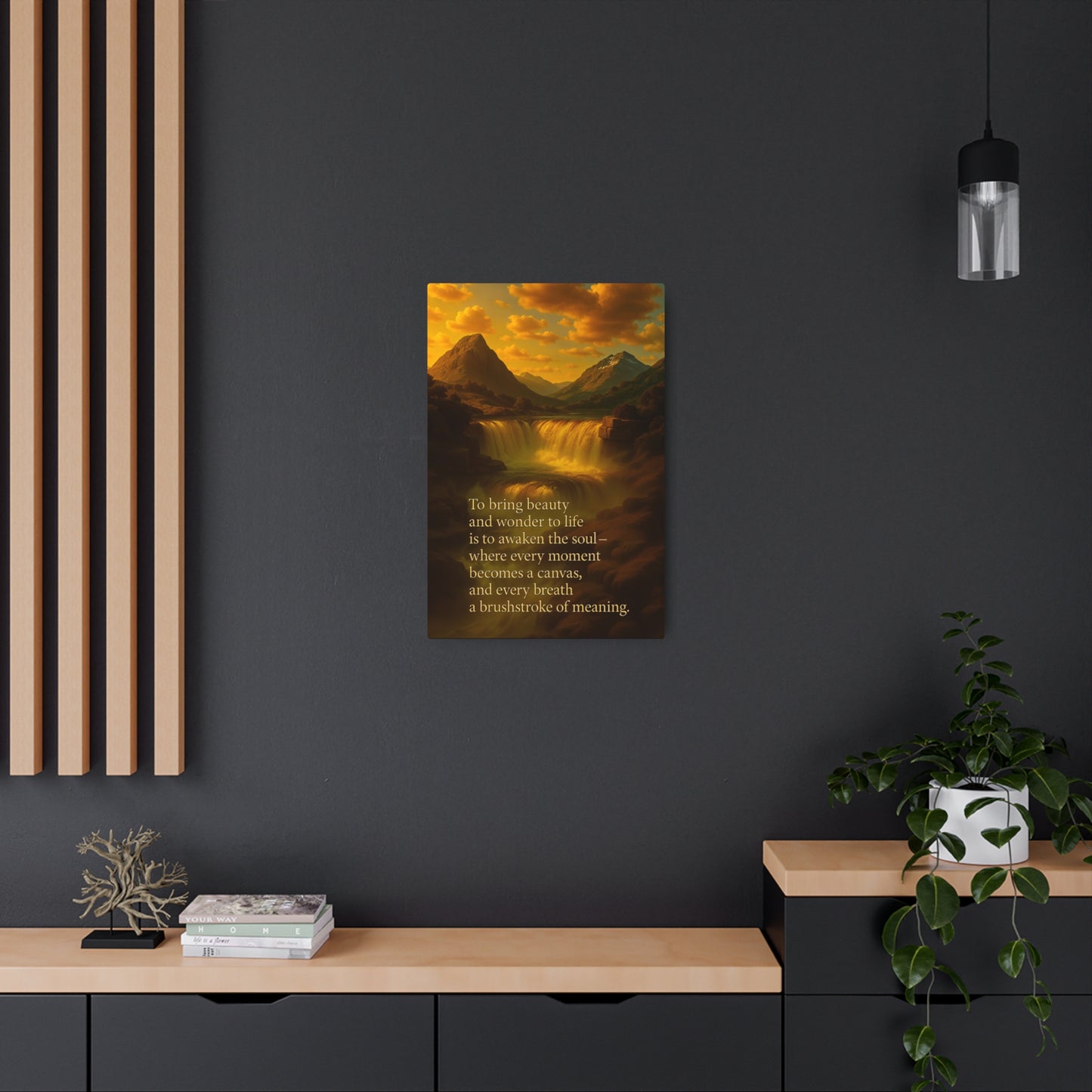 Inspirational Metal Wall Art Poster - Mountainous Waterfall with Quote
