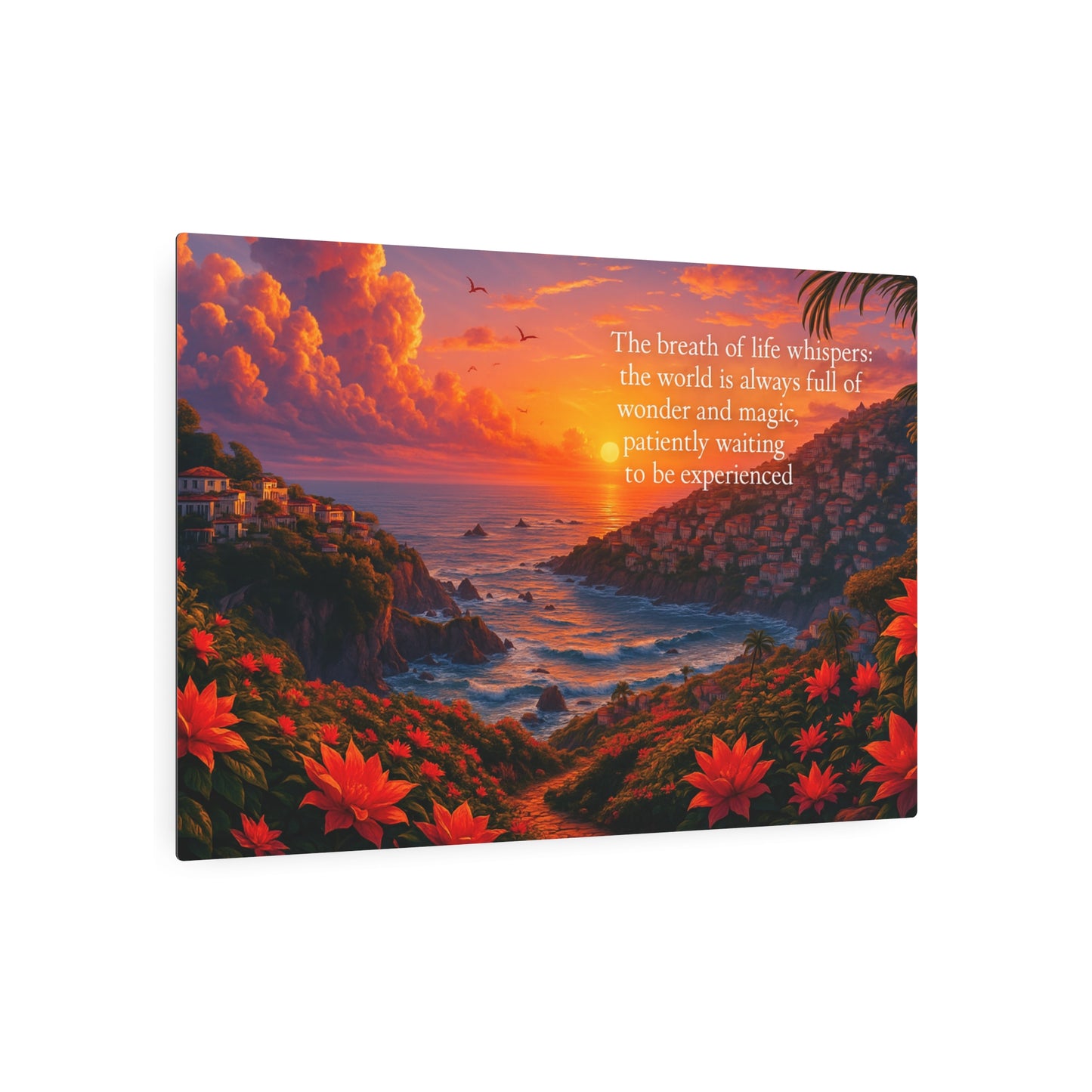 Inspirational Metal Art Poster – Sunset Seascape with Whimsical Quote