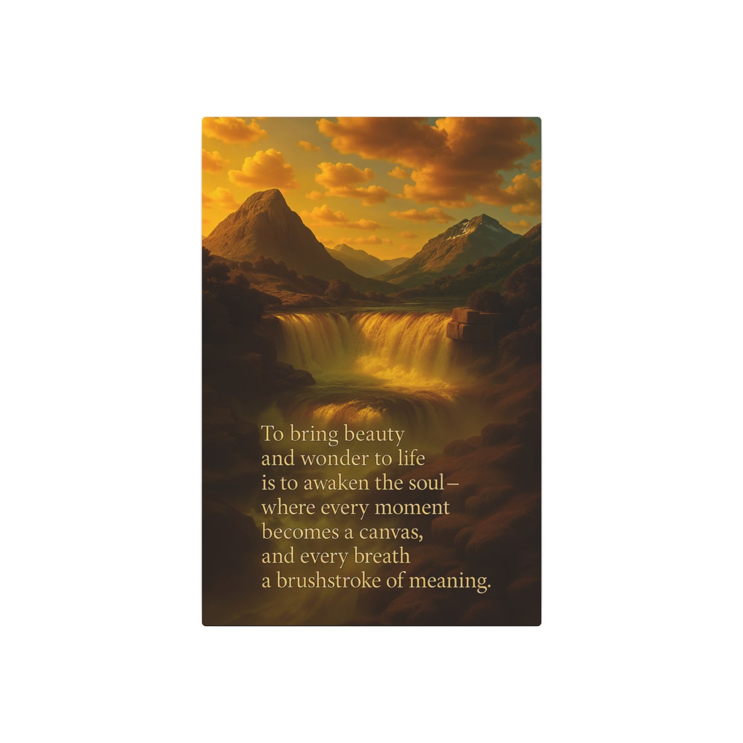 Inspirational Metal Wall Art Poster - Mountainous Waterfall with Quote