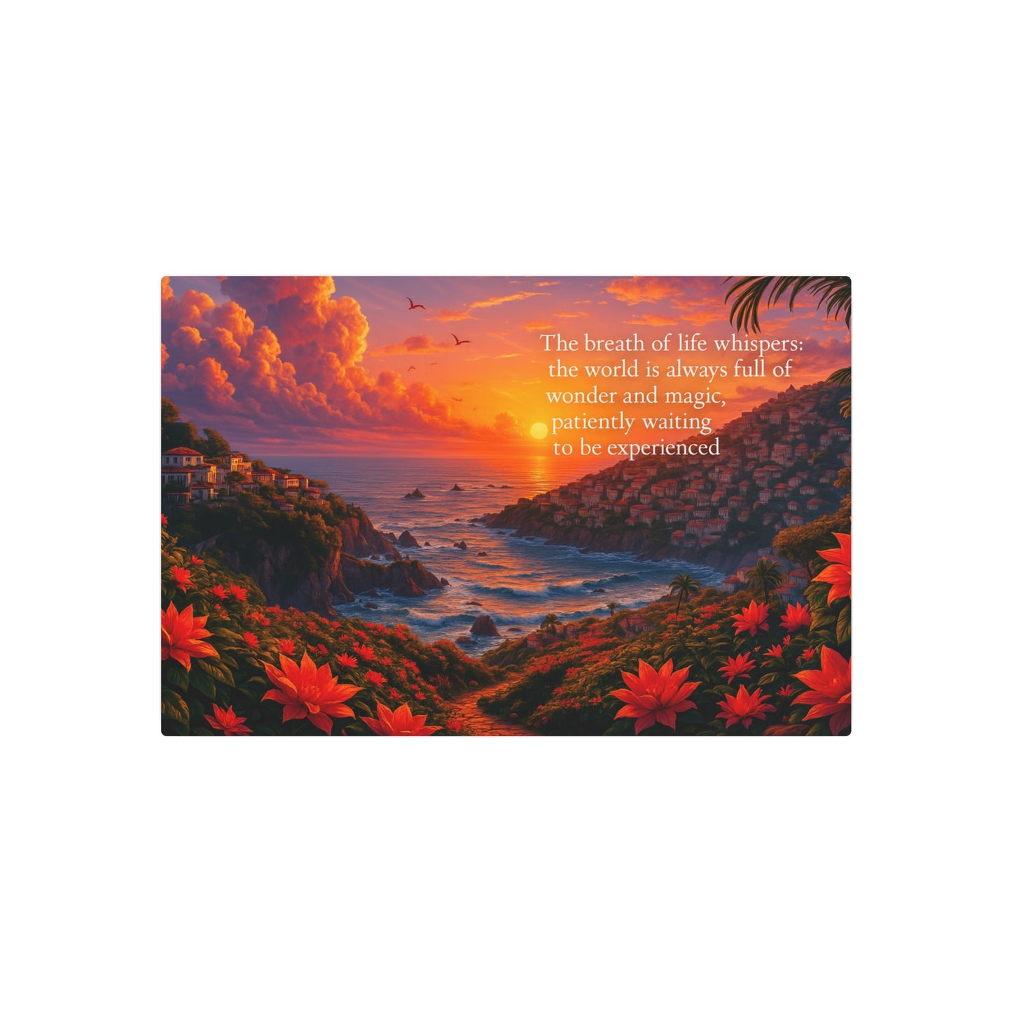 Inspirational Metal Art Poster – Sunset Seascape with Whimsical Quote