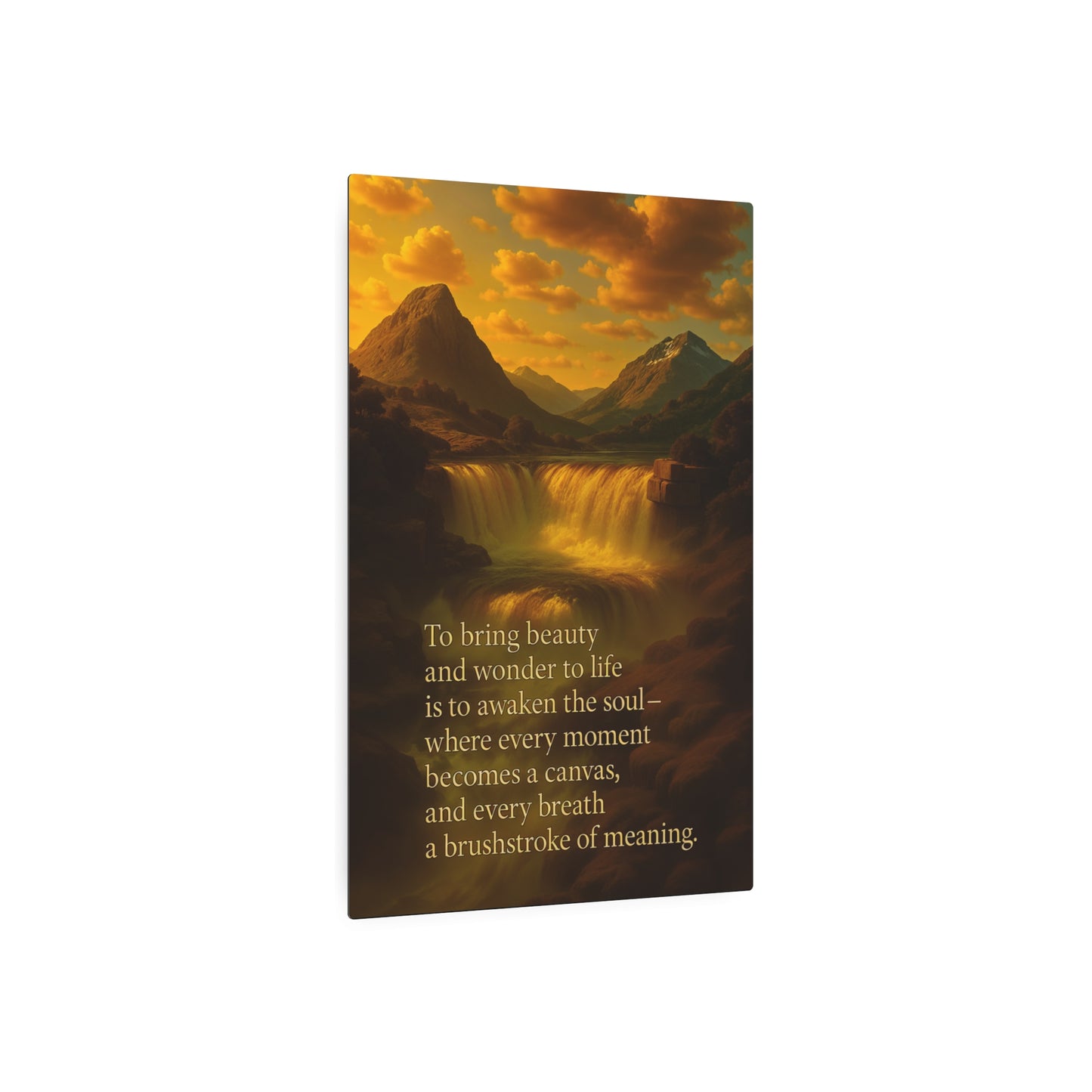 Inspirational Metal Wall Art Poster - Mountainous Waterfall with Quote